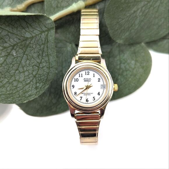 Acqua Vintage Indigo Gold Tone White Stretch Band Watch - Picture 1 of 5
